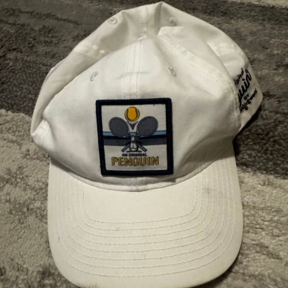 Original Penguin Munsingwear White Tennis Cap, Patch Logo